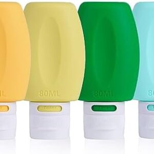 JaneJu Travel Bottles for Toiletries, TSA Approved 3oz 4 Pack Travel Size Containers, Refillable Leak Proof BPA Free Silicone Squeezable Travel Accessories for Shampoo Conditioner Lotion