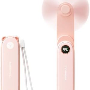 SWEETFULL Portable Handheld Mini Fan with LED Display, 2-in-1 Personal Foldable USB Rechargeable Hand Held Fan & Flashlight for Travel, Lash Eyelash, Cute Small Pocket Fan for Women, Girls