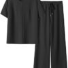 ANRABESS 2 Piece Sets for Women Summer Outfits Lounge Sweatsuits Short Sleeve Wide Leg Pants Sweat Set Tracksuit Clothes