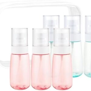 Travel Mist Spray Bottle Refillable TSA Approved 6Pcs 2oz 60ml Leak Proof Empty Cosmetic Containers Tube Sprayer forPerfume Essential Oils Plants Water with PVC Bag (2oz blue/pink)