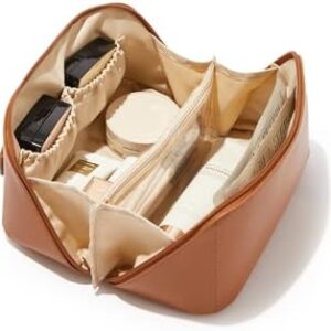 Travel Makeup Bag,Large Capacity Cosmetic Bags for Women,Waterproof Portable Pouch Open Flat Toiletry Bag Make up Organizer with Divider and Handle