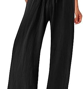 Linen Pants Women Comfy Flowy Wide Leg Pants Trousers Summer High Waisted Beach Palazzo Pants with Pockets 2024