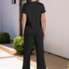 ANRABESS 2 Piece Sets for Women Summer Outfits Lounge Sweatsuits Short Sleeve Wide Leg Pants Sweat Set Tracksuit Clothes - Image 4