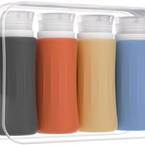 4 Pack Travel Size Toiletries Containers Sets - TSA Approved Leak Proof Silicone Travel Bottles with Label - BPA Free for Shampoo, Conditioner, Lotion, Soap Travel Essential Accessories