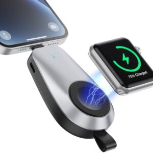 Mini Portable Wireless Charger for Apple Watch,1600mAh Keychain Travel Emergency Power Bank for iPhone,Compact Magnetic iWatch Charger,for iWatch 9/8/UItra/7/6/SE/5/4/3&iPhone 5-13/14 Series(Black)
