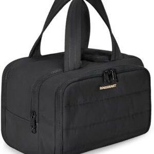 BAGSMART Travel Toiletry Bag, Lightweight Large Wide-open Travel Bag for Women, Puffy Cosmetic Makeup Bag Organizer with Handle for Accessories,Essentials, Toiletries, Black