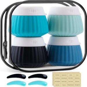 Travel Containers for Toiletries,TSA Approved Silicone Cream Jars, Travel Essentials Accessories with Clear Bag and Labels, Leak Proof Travel Size Jars for Liquid Cosmetic Face Body Hand Cream