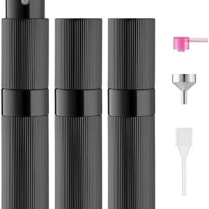 LISAPACK 8ml Stripe Perfume Atomizer Spray Bottle, 3pcs Travel Cologne Sprayer Refillable, Empty Mini Portable Perfume Dispenser (Black)
