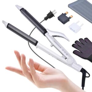 VGR Travel Curling Iron, Dual Voltage Curling Iron(100-240V) with European Plug Adapter for International Travel, Europe Travel Essentials for Women, 2 in 1 Flat Iron and Curling Iron