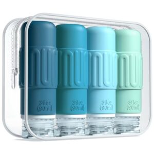 Travel Bottles for Toiletries, BPA Free Leak Proof reusable Silicone Bottles, TSA Approved 3oz Travel Size Bottles, Travel Accessories for Shampoo Soap Liquids with Toiletry Bag (4 Pack)