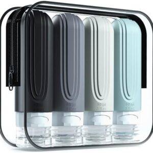 Travel Bottles for Toiletries, Tsa Approved 3oz Travel Size Containers BPA Free Leak Proof Refillable Liquid Silicone Squeezable Travel Accessories for Shampoo Conditioner Lotion (4 Pack)